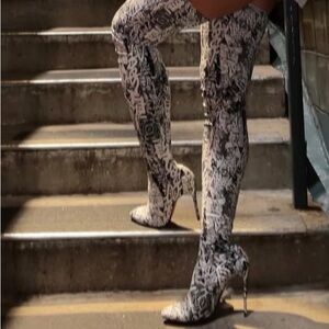 Christian Louboutin Grafitti Black and White Over-the-Knee Boots